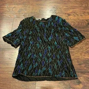 Vintage Scala  Beaded 💯 % Silk Top